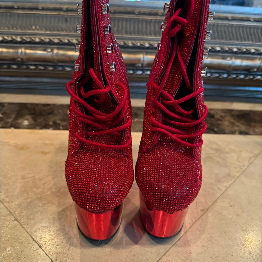 Stunning Ruby Red Pleaser Rhinestone Boots - Picture 3 of 9